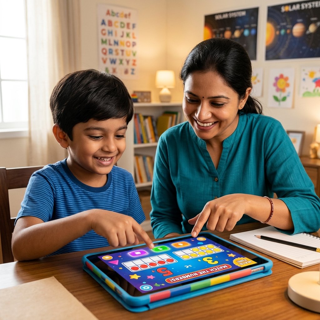 Child learning visual math ten frame