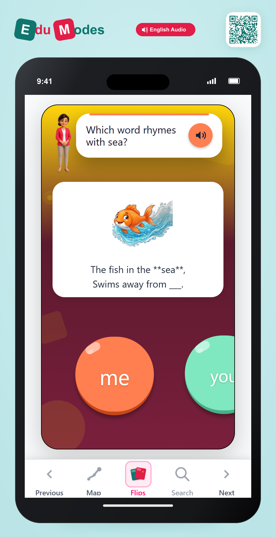Poem Rhymes: sea and me - Interactive Learning Game Preview