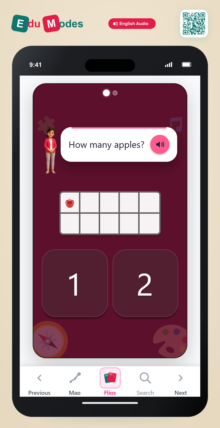 Count 1 and 2 Apples - Interactive Learning Game Preview