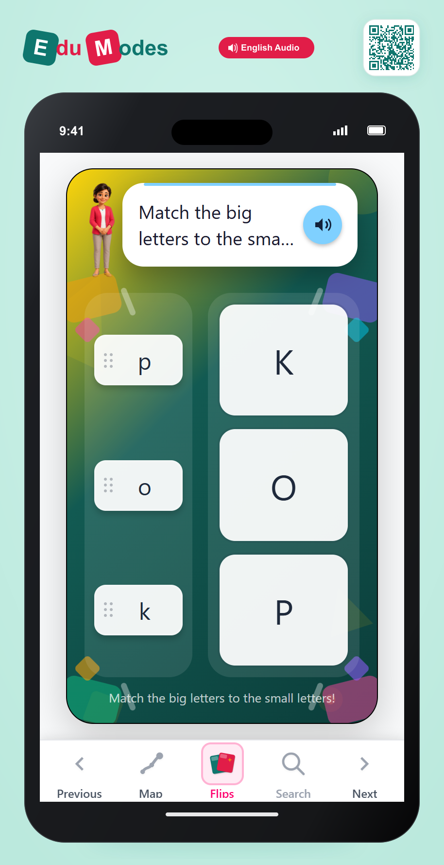 UKG Lowercase Letter Match: k, o, p - Interactive Learning Game Preview