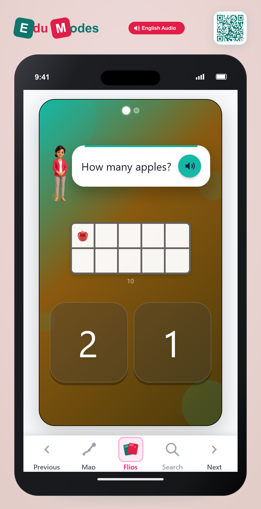 Counting Apples up to 2 - Interactive Learning Game Preview