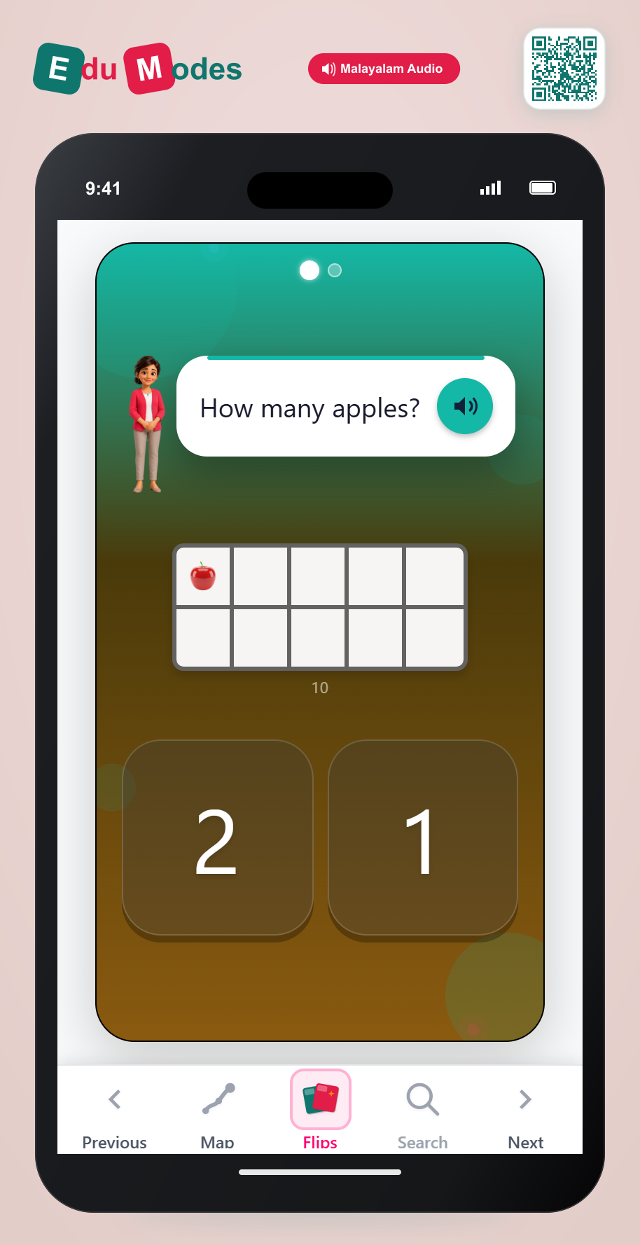 Counting Apples up to 2 - Interactive Learning Game Preview