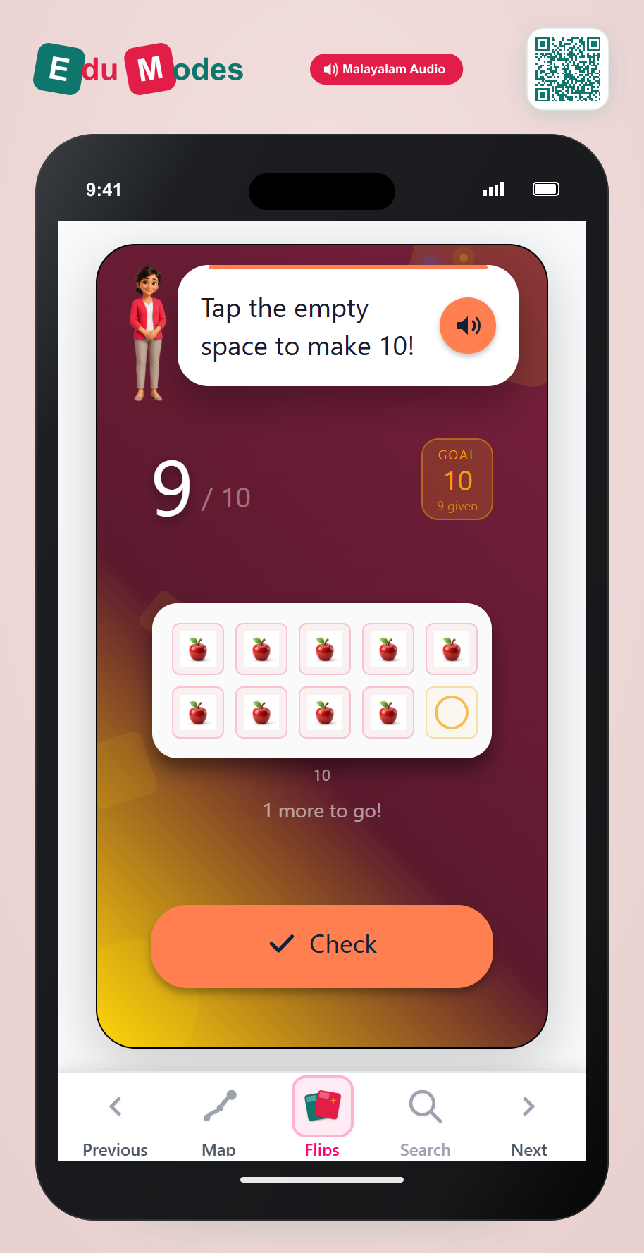 Count to fill a ten frame - Flip 1 (Malayalam) - Interactive Learning Game Preview