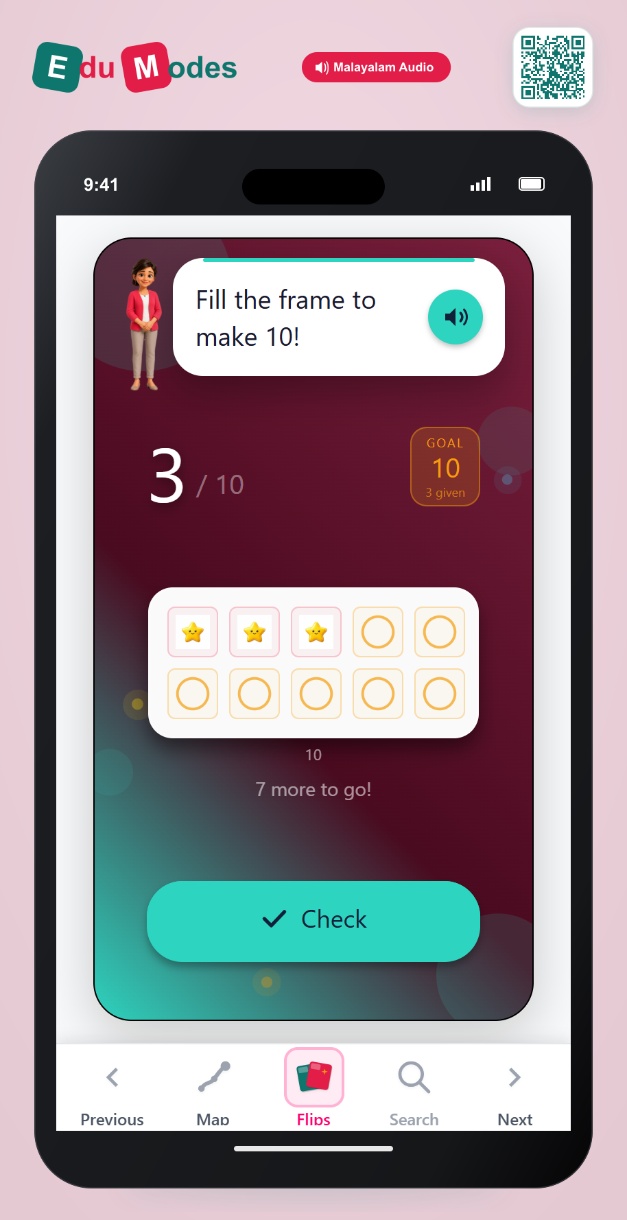 Count to fill a ten frame - Flip 7 (Malayalam) - Interactive Learning Game Preview