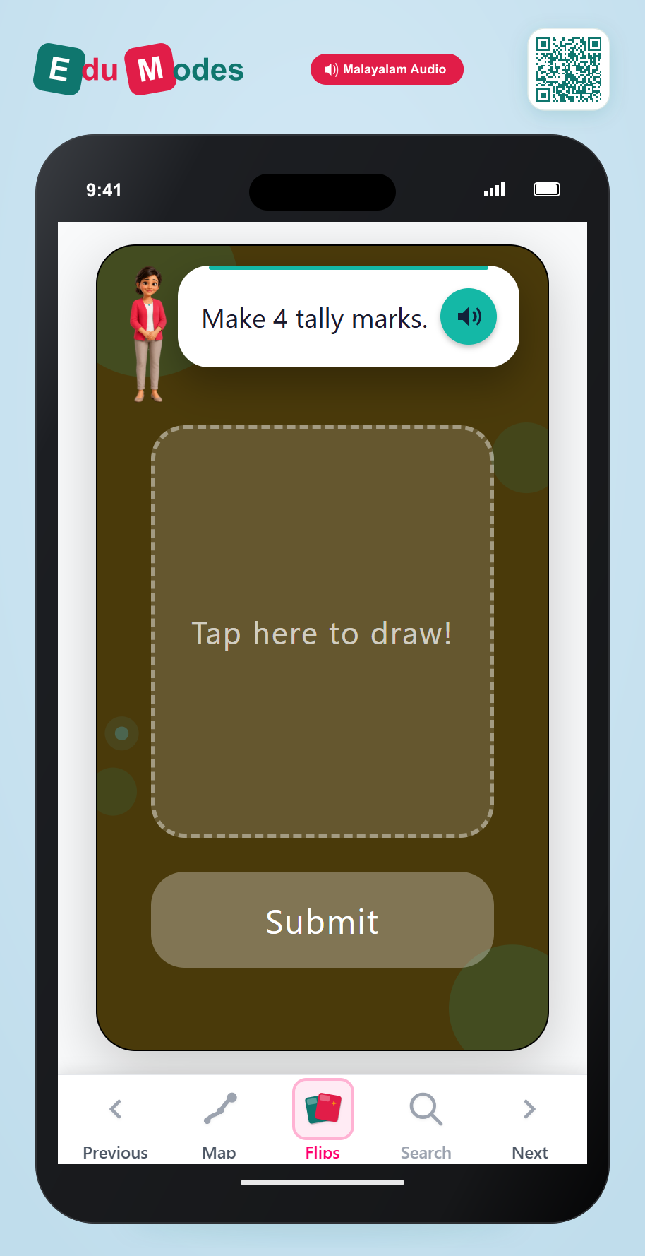 Tally marks - up to 10 - Flip 3 (Malayalam) - Interactive Learning Game Preview