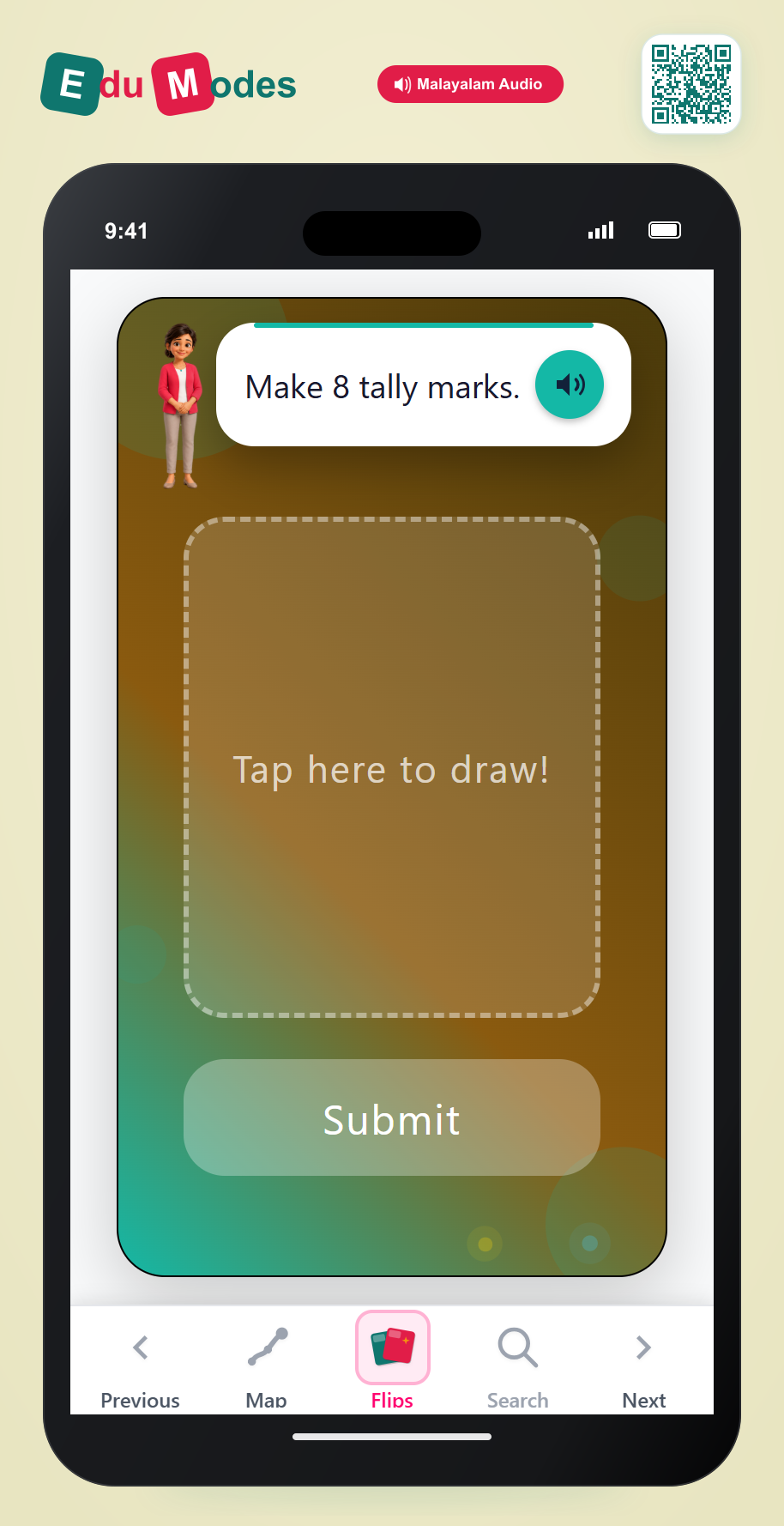 Tally marks - up to 10 - Flip 6 (Malayalam) - Interactive Learning Game Preview