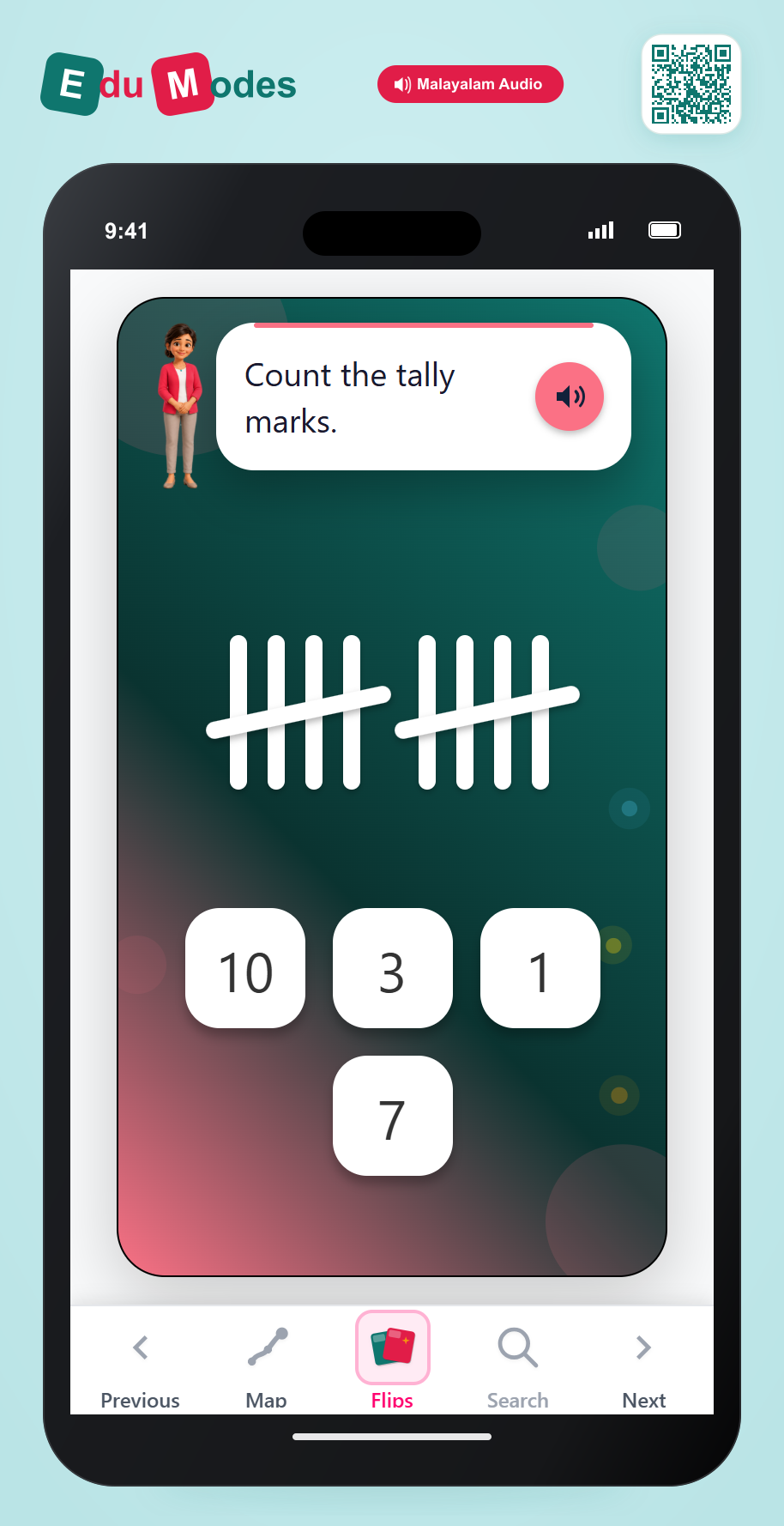 Tally marks - up to 10 - Flip 7 (Malayalam) - Interactive Learning Game Preview