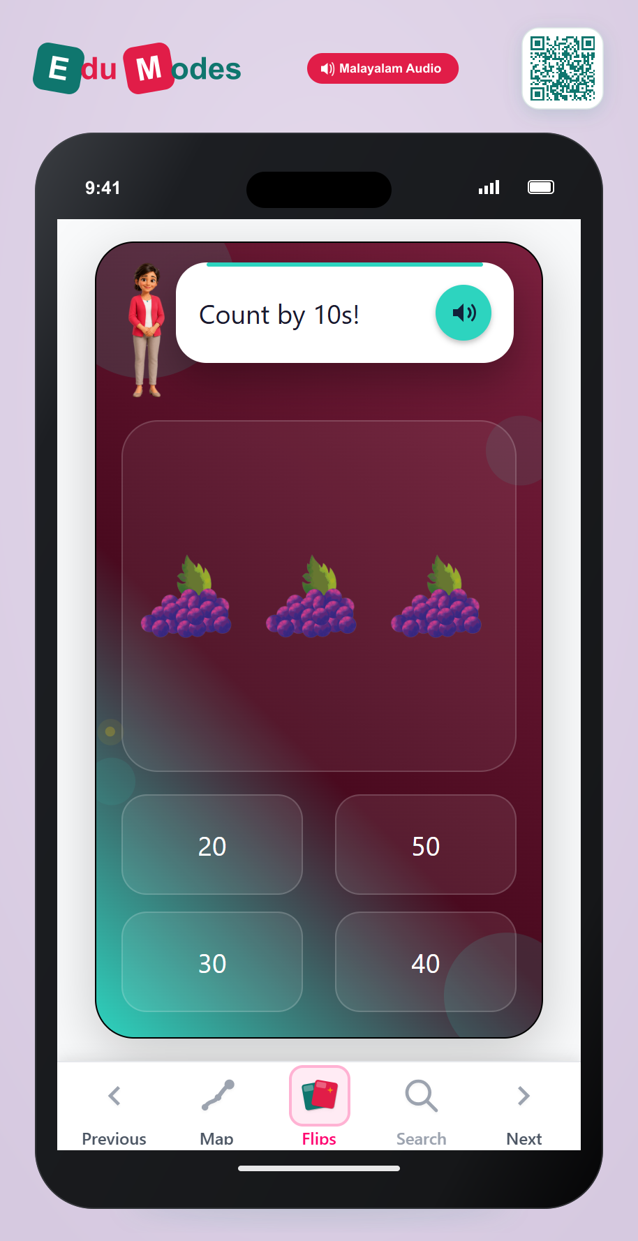 Count by 10s - 3 bunch of grapess (Malayalam) - Interactive Learning Game Preview