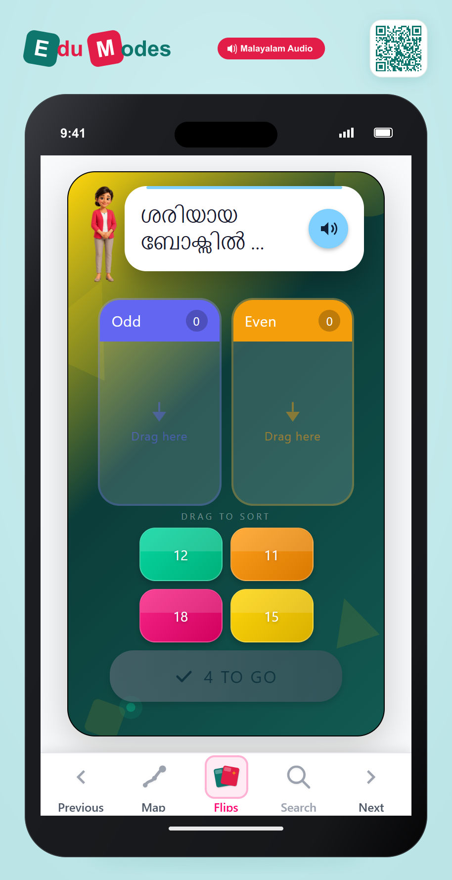 Grade 1 - Even or odd - Flip 7 (Malayalam) - Interactive Learning Game Preview