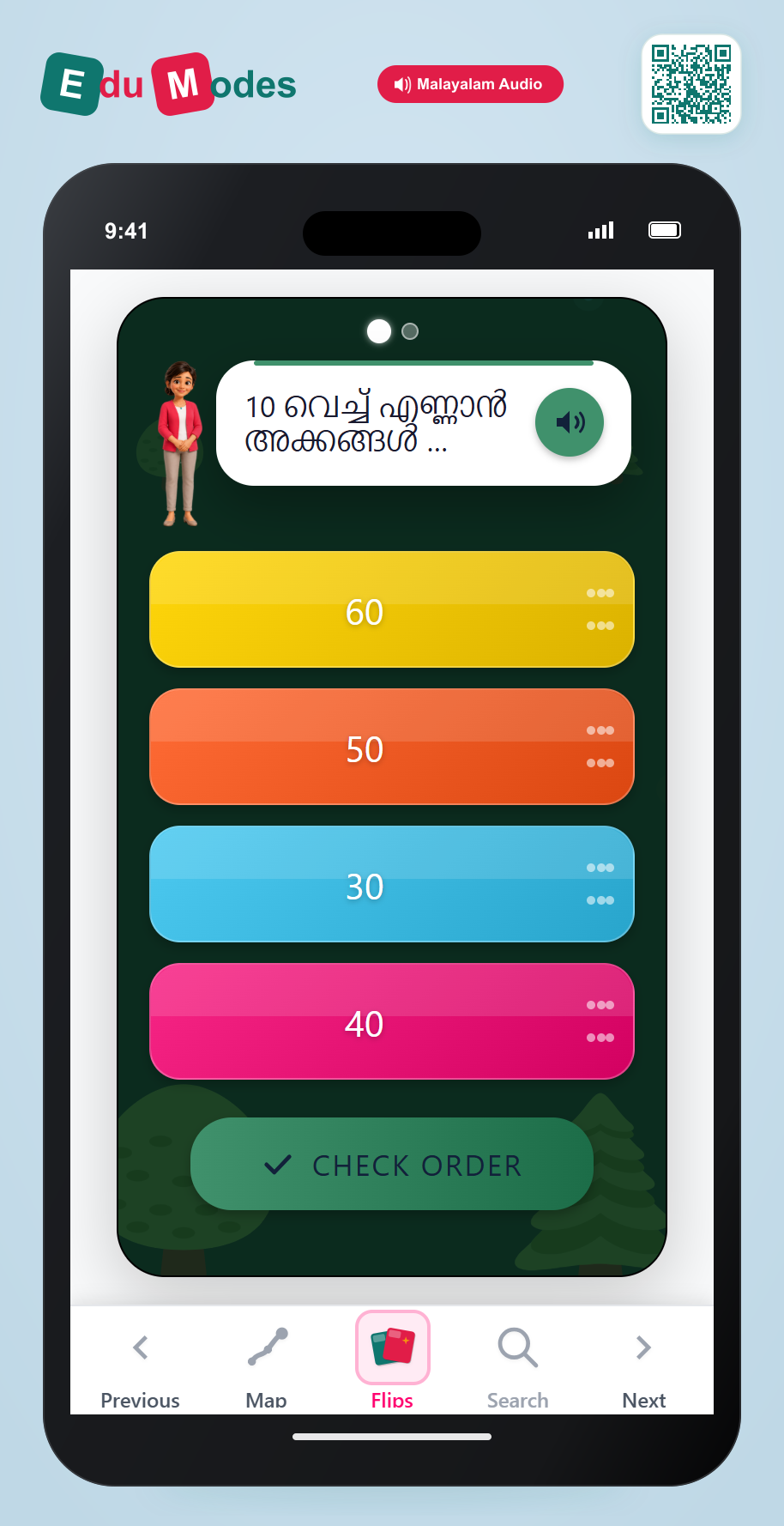 Counting patterns - up to 100 (Malayalam) - Order 10s - Interactive Learning Game Preview