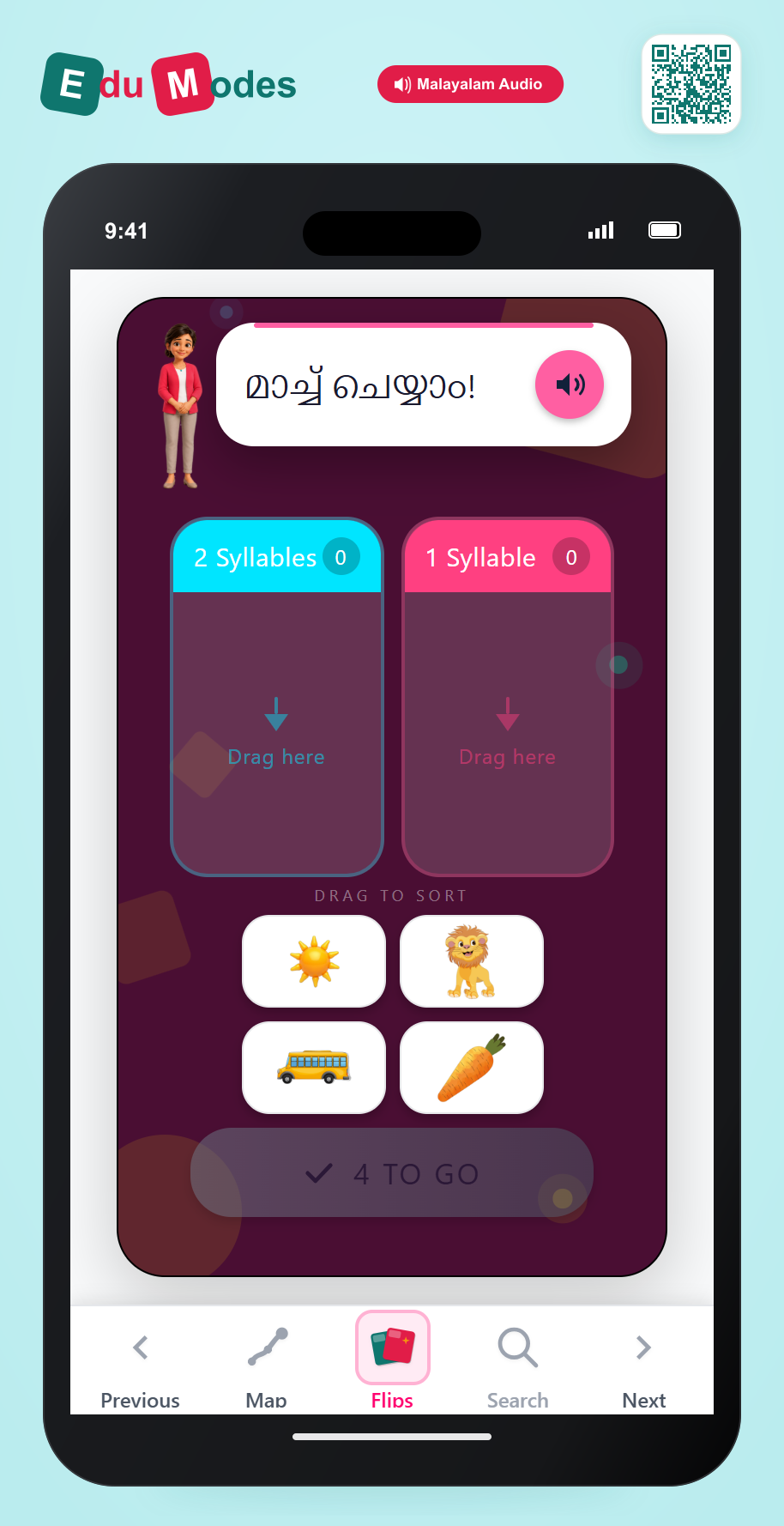 Sort by the number of syllables - Part 2 (Malayalam) - Interactive Learning Game Preview