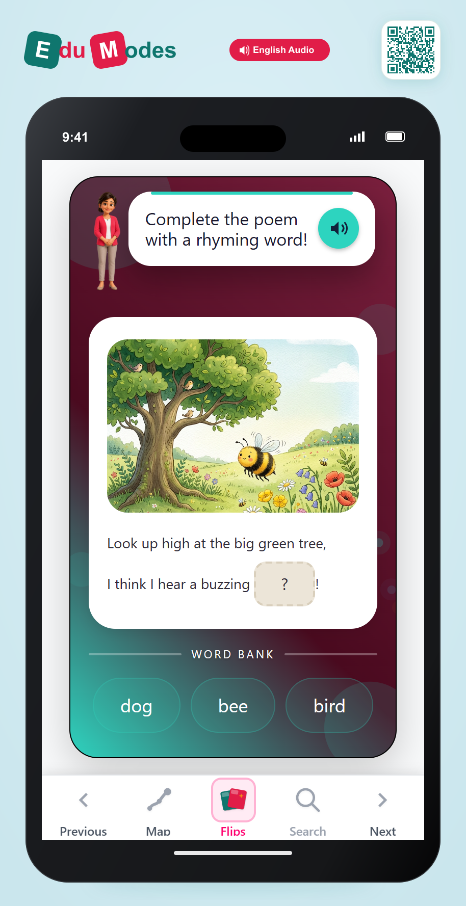Poem Rhymes: tree and bee - Interactive Learning Game Preview
