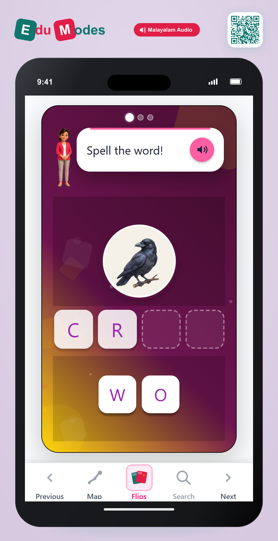 Spell long o - Vowel team ow (Malayalam) - Interactive Learning Game Preview