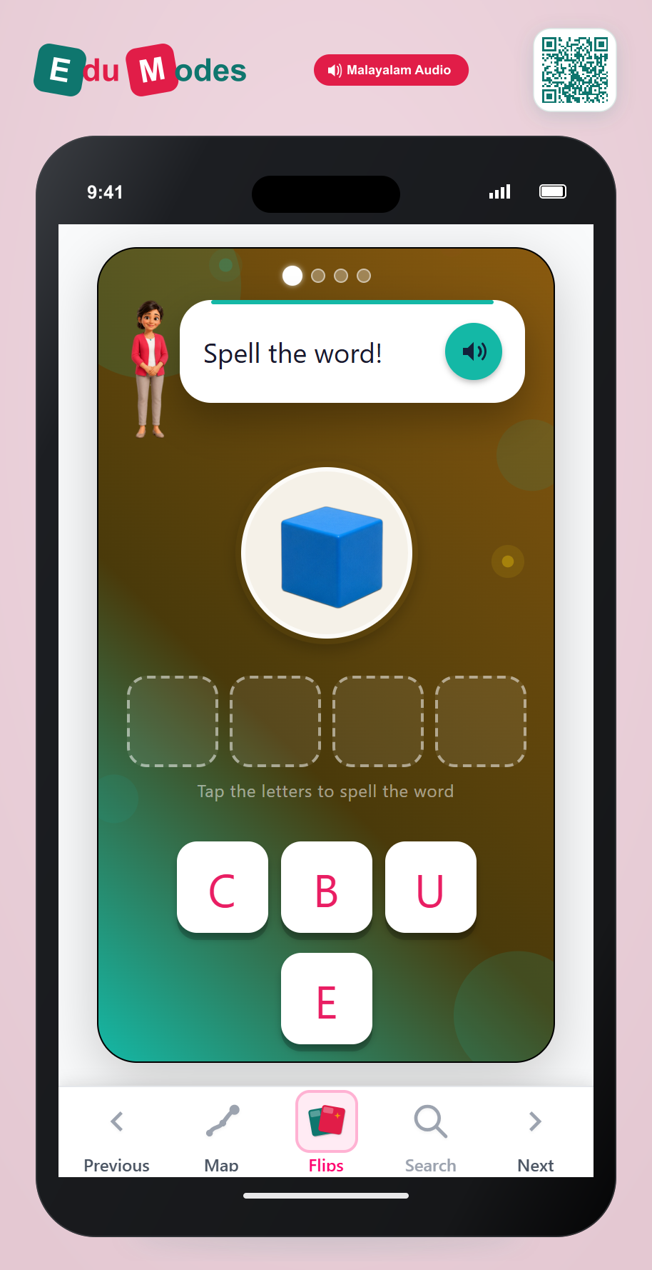 Long "u" Patterns: silent e - Word Scramble (Malayalam) - Interactive Learning Game Preview