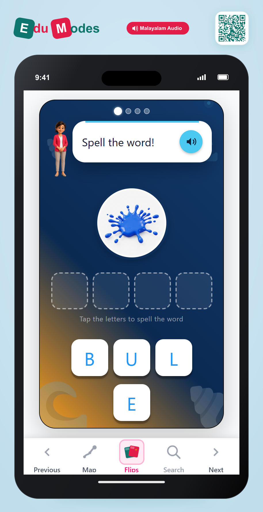 Long "u" Patterns: ue - Word Scramble (Malayalam) - Interactive Learning Game Preview