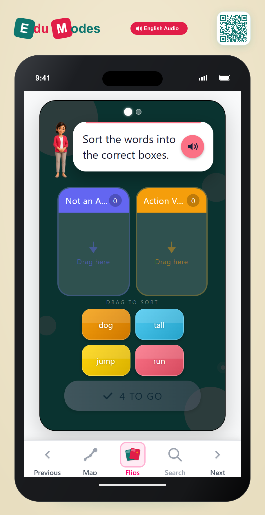 Identify action verbs: Physical Actions 1 - Interactive Learning Game Preview