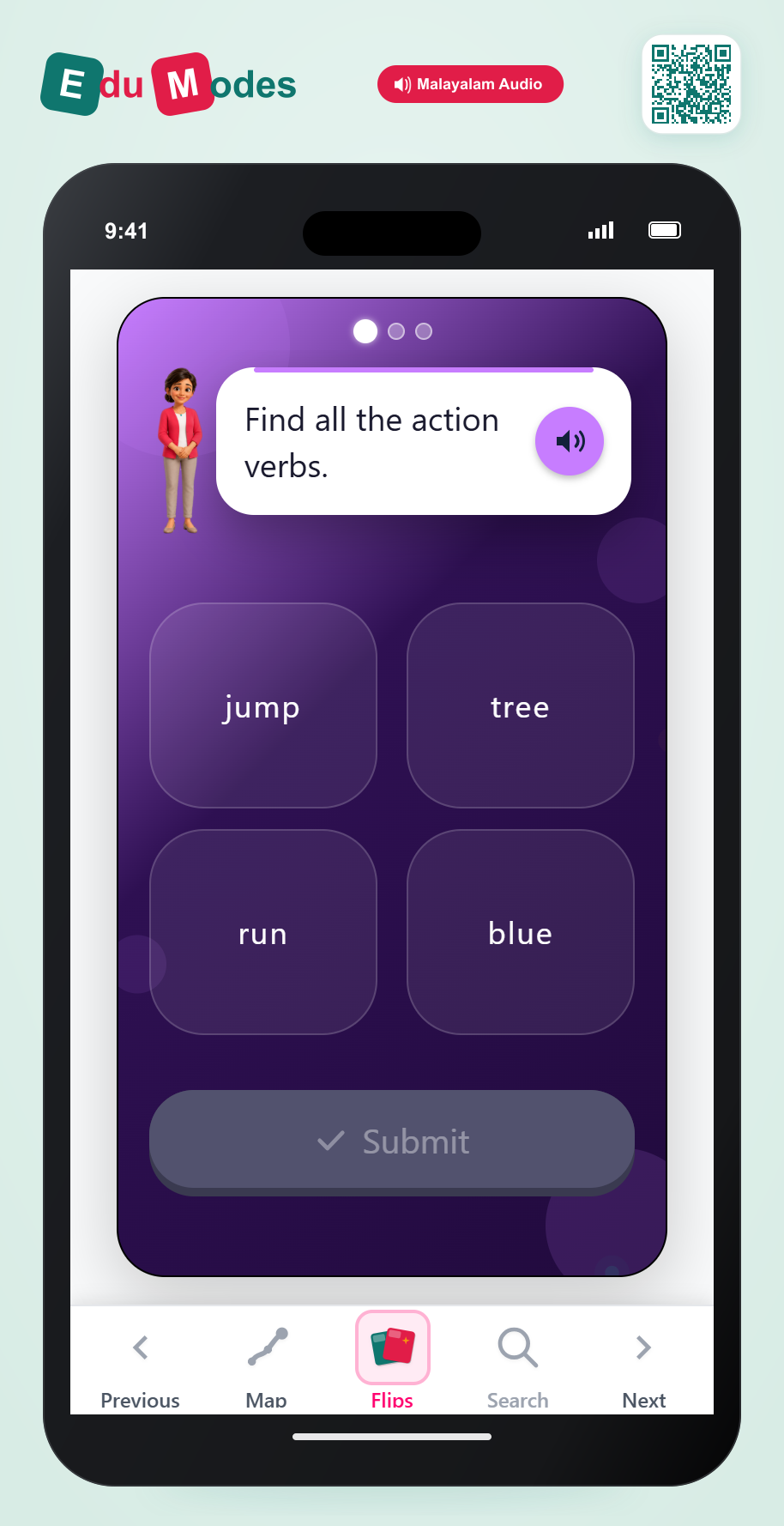Find all action verbs (Malayalam) - Interactive Learning Game Preview