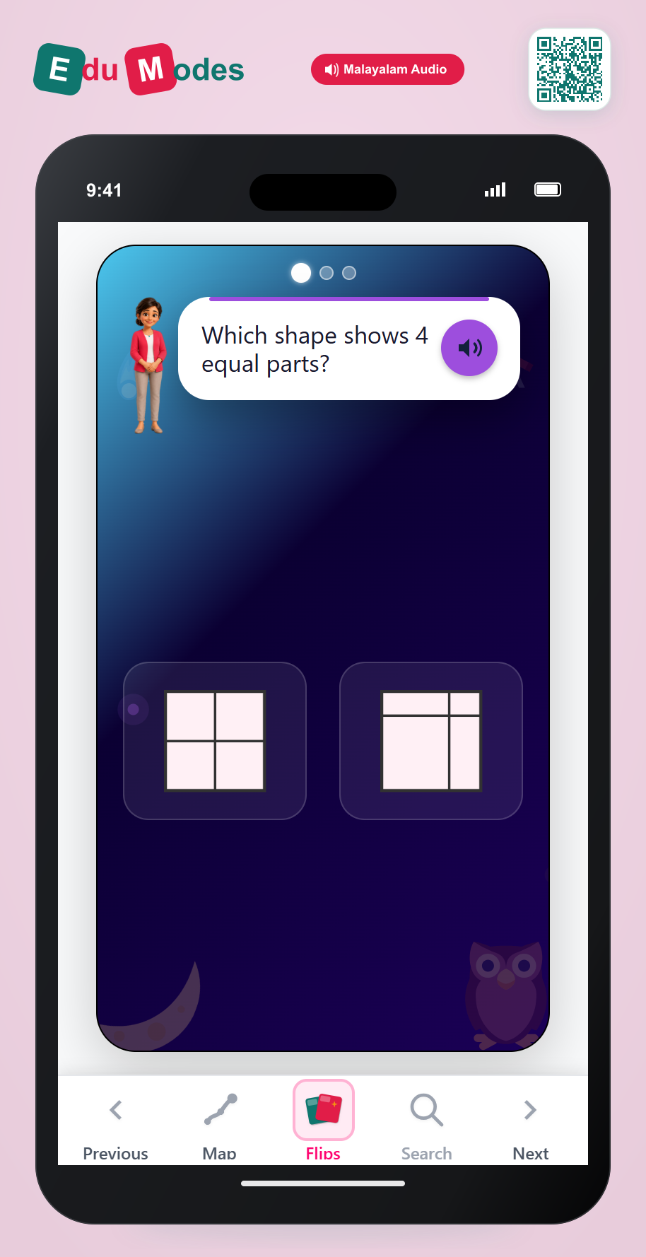 Find Equal Quarters (Malayalam) - Interactive Learning Game Preview