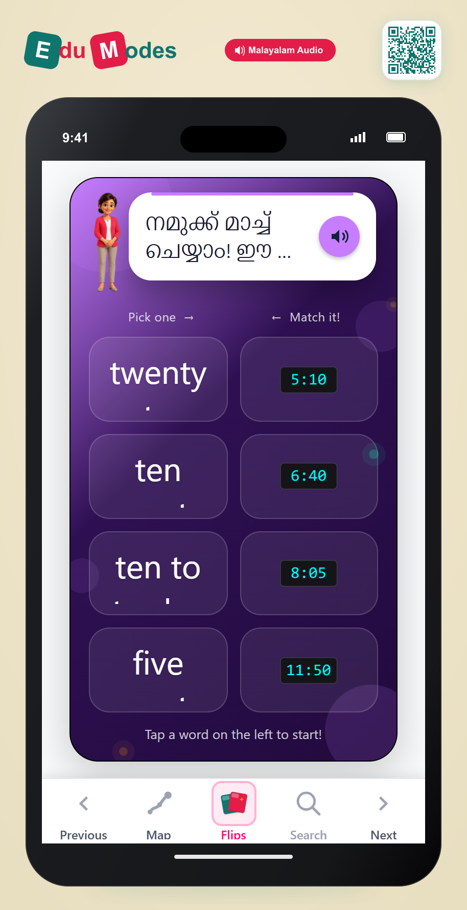 Exact Minutes - Match the Clocks (Malayalam) - Interactive Learning Game Preview