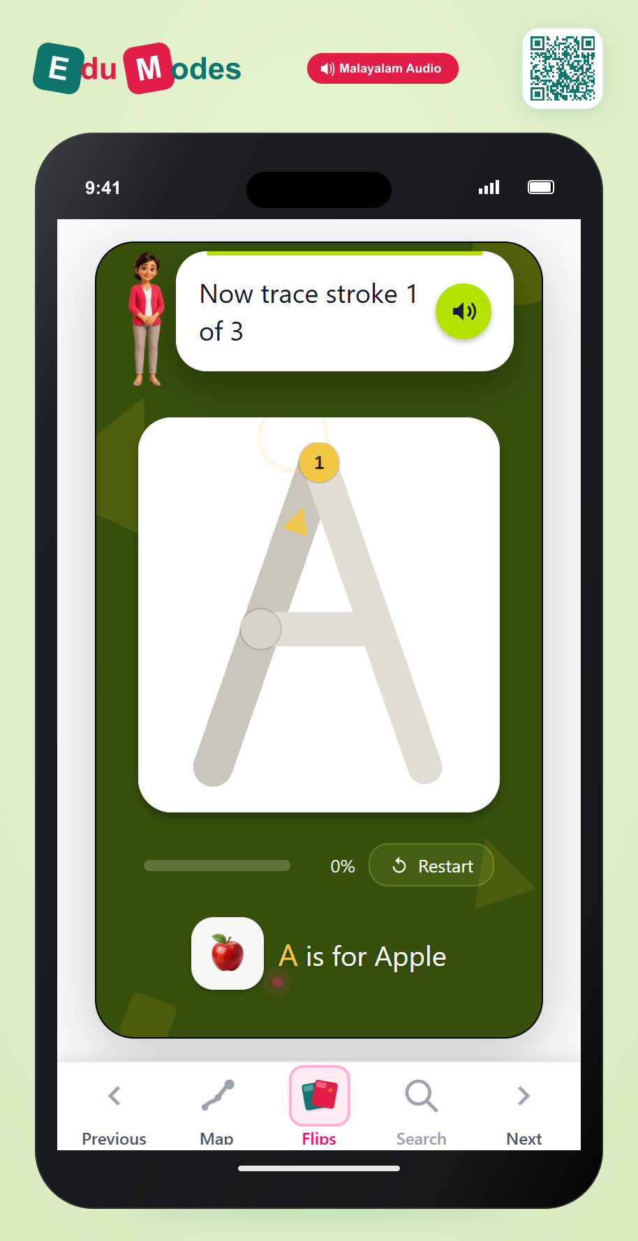 Trace the Letter A (Malayalam) - Interactive Learning Game Preview