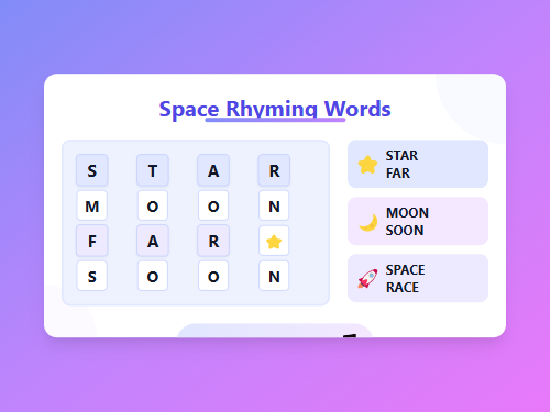Find Space Rhyming Words