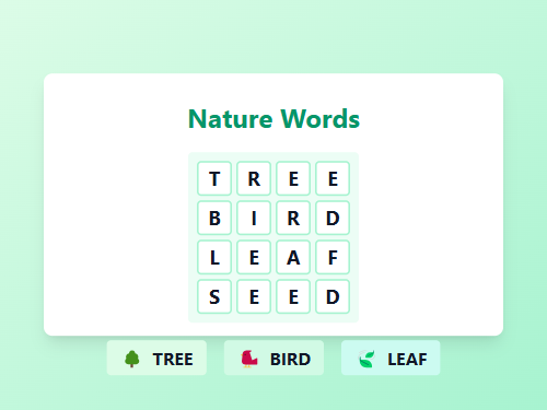 Find Nature Words in Word Search