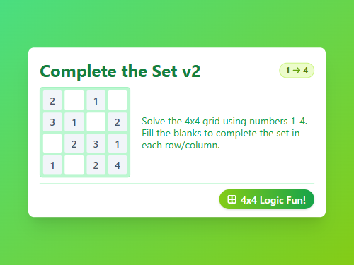Completing Sets Sudoku Puzzle (1-4)