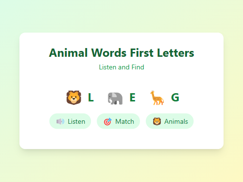 Animal Words First Letter Match