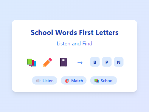 School Words First Letter Match