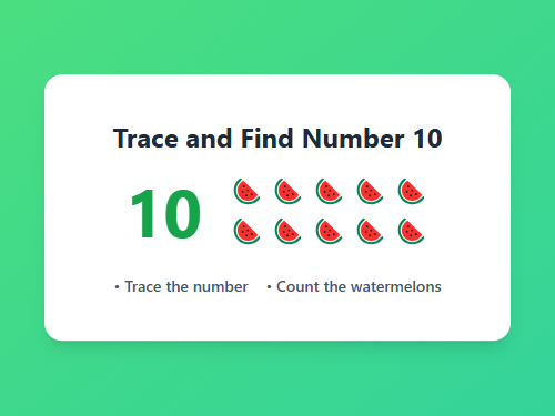 Trace and Find Number 10 with Watermelons