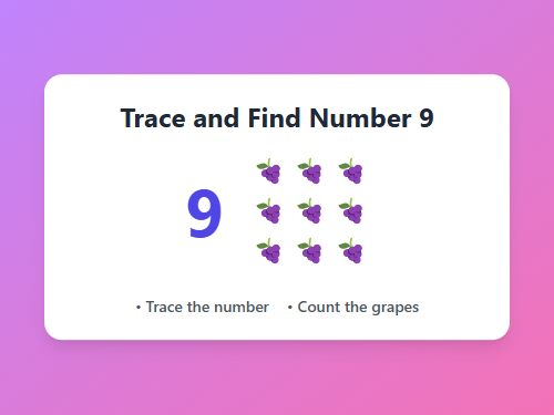 Trace and Find Number 9 with Grapes