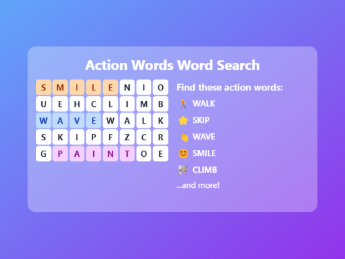 Find More Action Words in Grid