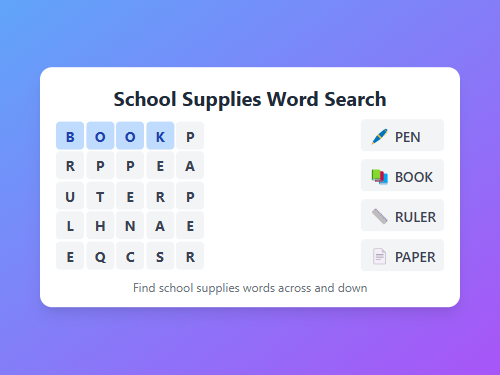 Find School Supplies in Grid
