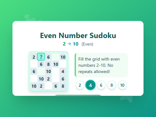 Even Numbers Sudoku Puzzle 2-10