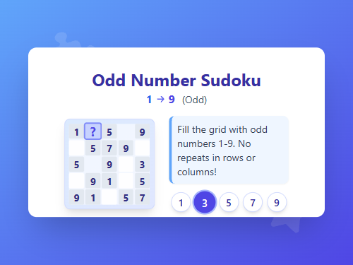 Odd Numbers Sudoku Puzzle 1-9