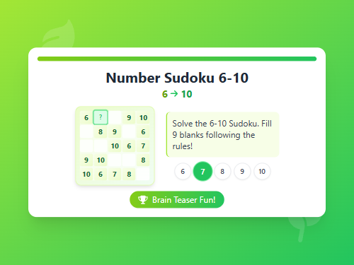 Number Sudoku 6-10 (9 Blanks)
