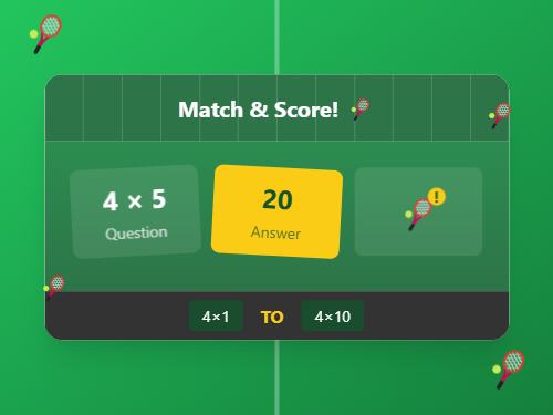 Match 4 Times Table Facts and Answers