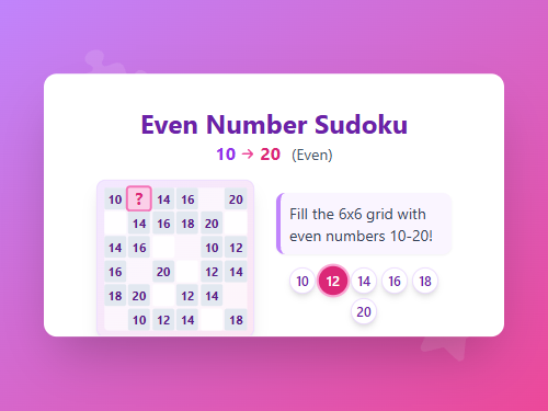 Even Numbers Sudoku Puzzle 10-20