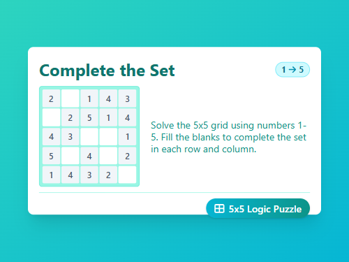 Completing Sets Sudoku Puzzle (1-5)