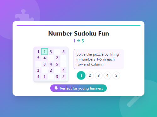 Sudoku Number Puzzle 1-5 (9 Blanks)