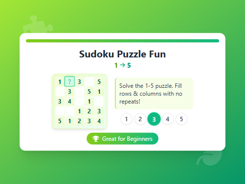 Sudoku Puzzle 1-5 (8 Blanks)