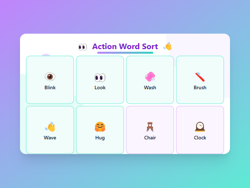 Sort the Action Words: Blink, Look