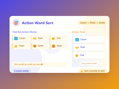 Sort the Action Words: Count, Push