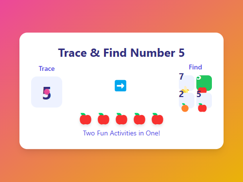 Trace and Find Number 5 with Apples
